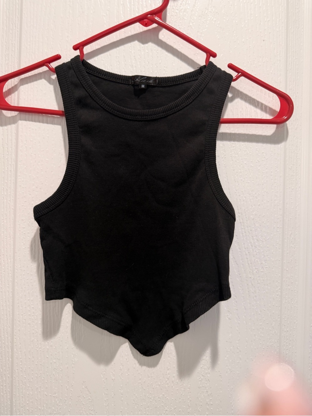 NWOT Splash Black Ribbed Crop Tank High Neck Fitted Stretch Women M
